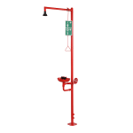 Free standing body and eyes shower - body shower with start trigger and self-cleaning shower head, eyes shower with two spray heads, bowl and start lever