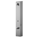 Stainless steel token shower panel, with mixer for cold and hot water, 24 V DC