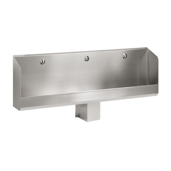 Stainless steel automatic urinal through with integrated thermic flushing unit, 1800 mm, 24 V DC