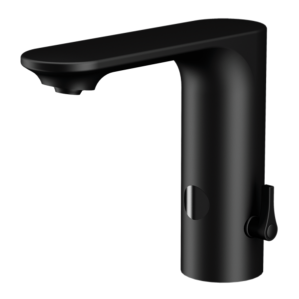 Automatic black washbasin mixer, 24 V DC