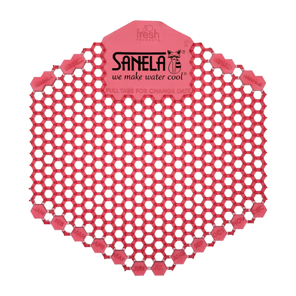 Plastic urinal screen red colour - kiwi and grapefruit scent