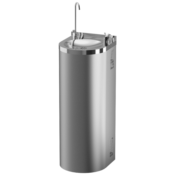 Stainless steel floor mounted drinking fountain with bottle filler