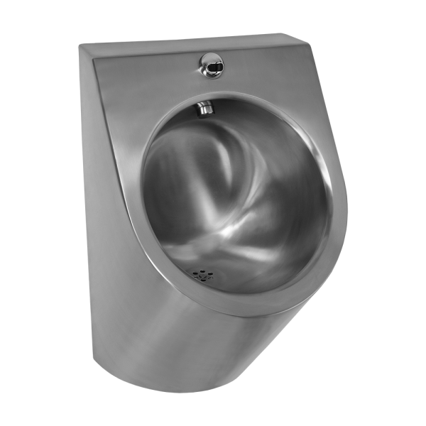 Stainless steel urinal with integrated infra-red flushing unit, 6 V